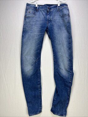 G-Star Raw 3D Arc Slim Fit Jeans Men 34x34 Blue Whiskered Stacked Barrel Twisted